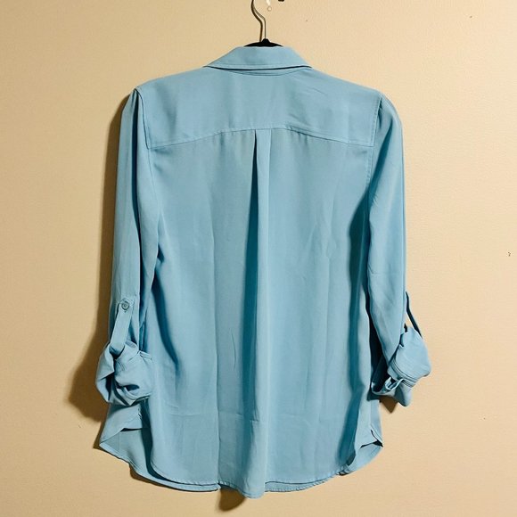 Talbots Cyan Blue Shirt with Front Pockets and Rolled-up Sleeves - Picture 2 of 10